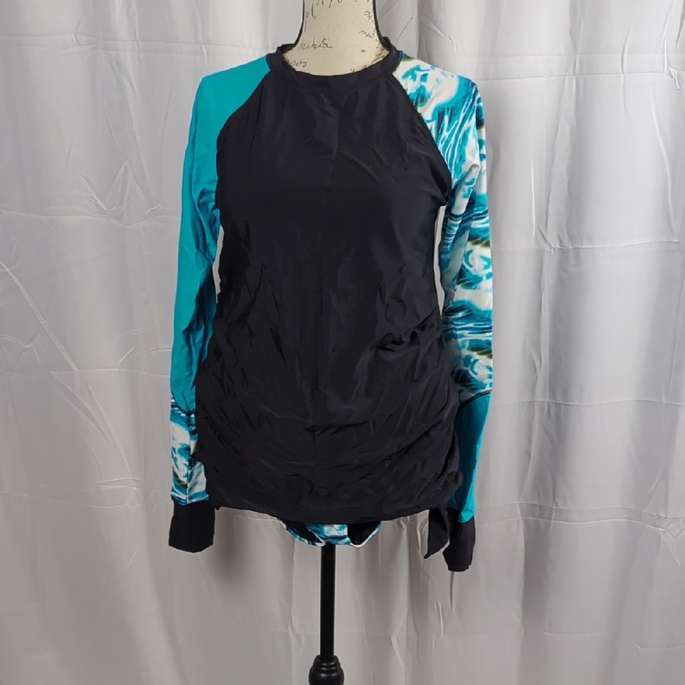 SHEIN Black and Teal Long Sleeve Top